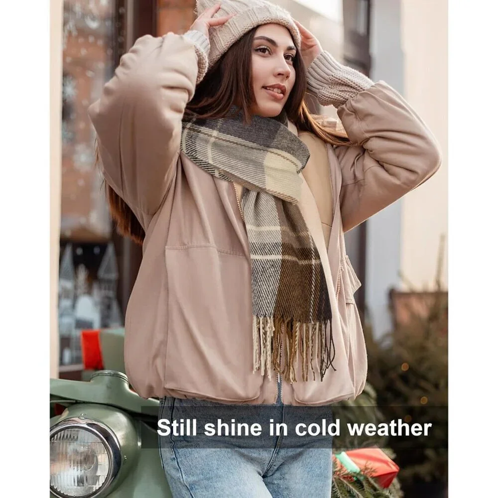 Women's khaki Beige Lattic Scarf Fashion Long Plaid Shawls Wraps Big Grid Winter